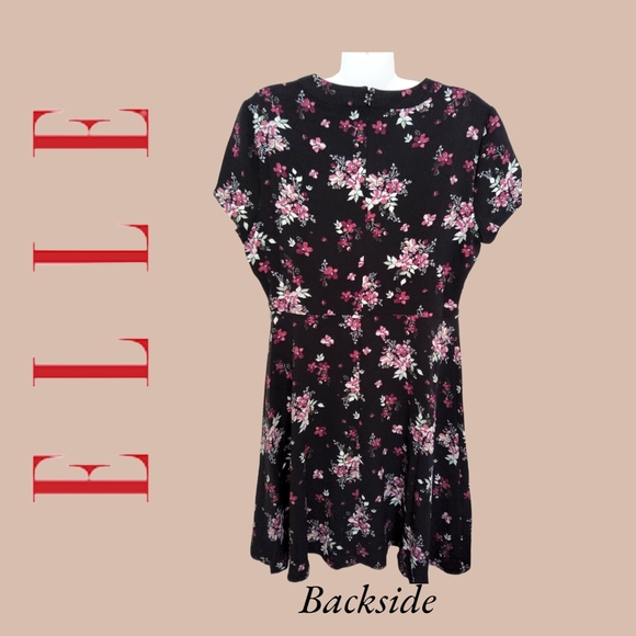 Nwt!! ELLE Designer Black and Floral Gorgeous Midi Dress With Bow Tie!!💖 - Picture 4 of 16